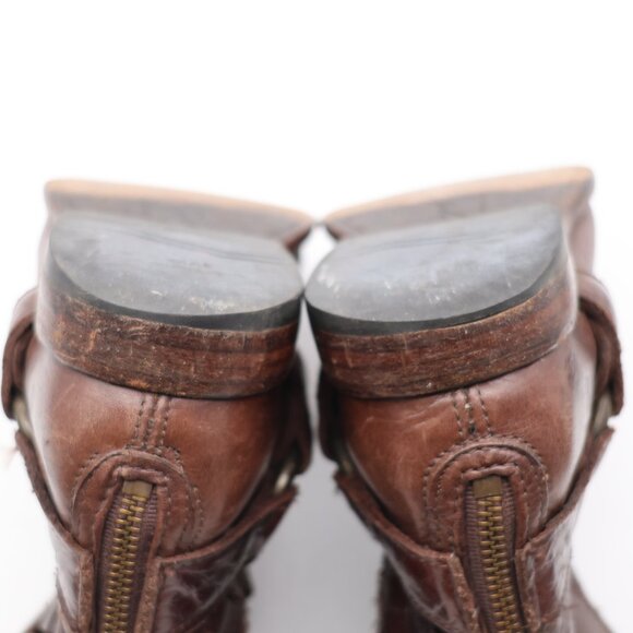 Frye Phillip Short Harness Women's 6.5 B Brown Leather Biker Riding Boots Zip - Picture 9 of 10